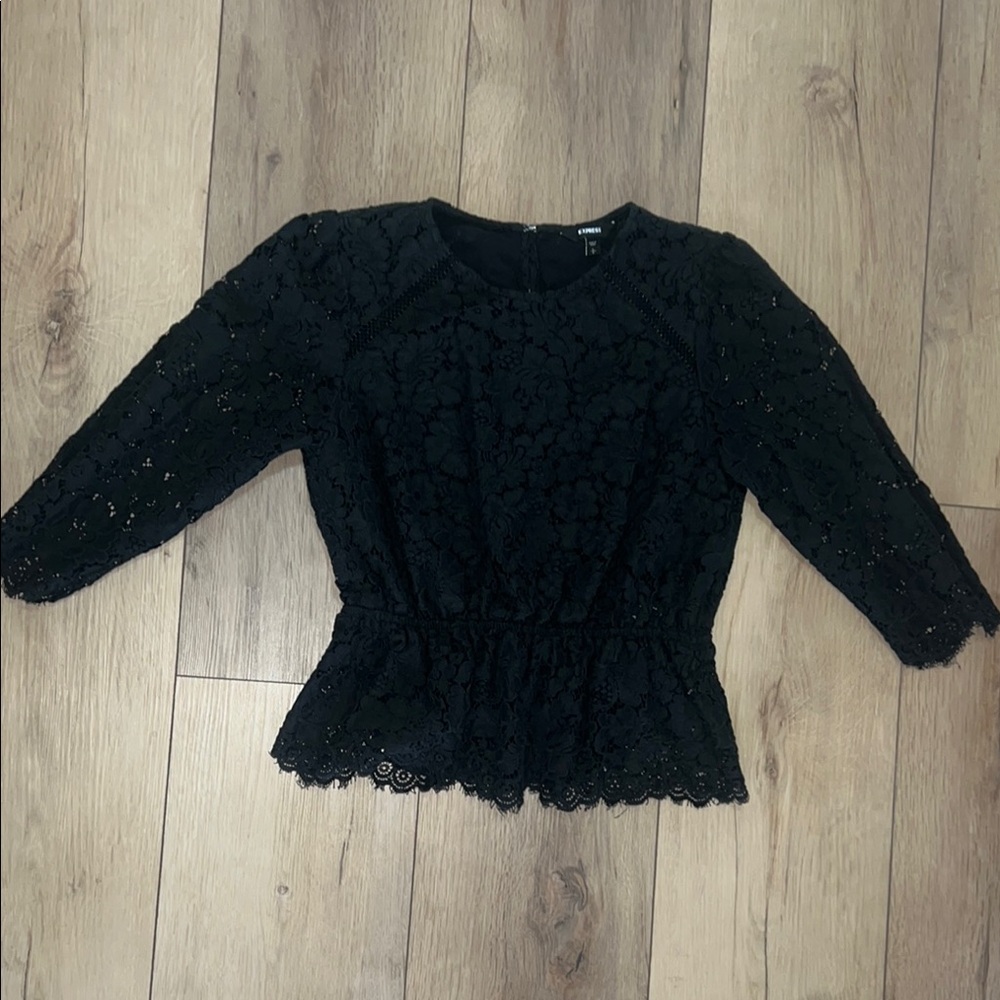 Black Lace Peplum Top